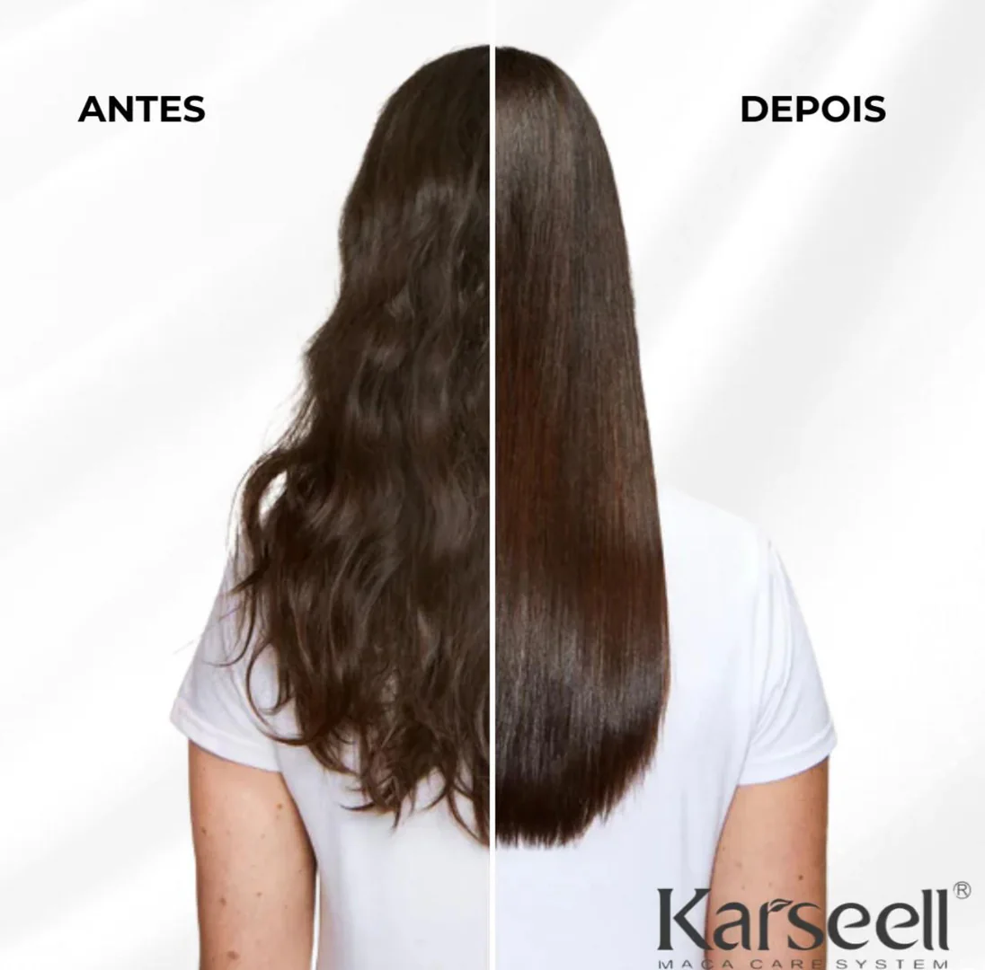 Resultado da máscara Karseell - antes cabelo ressecado, depois cabelo hidratado